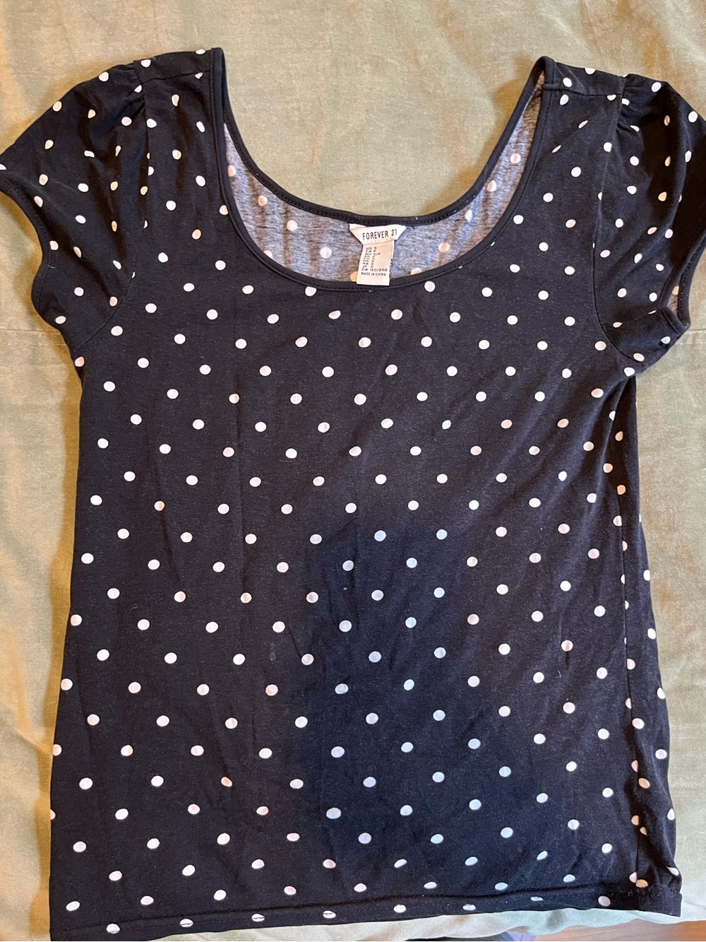 Forever 21 Black Polka Dot Scoop Neck Tee with White Dots